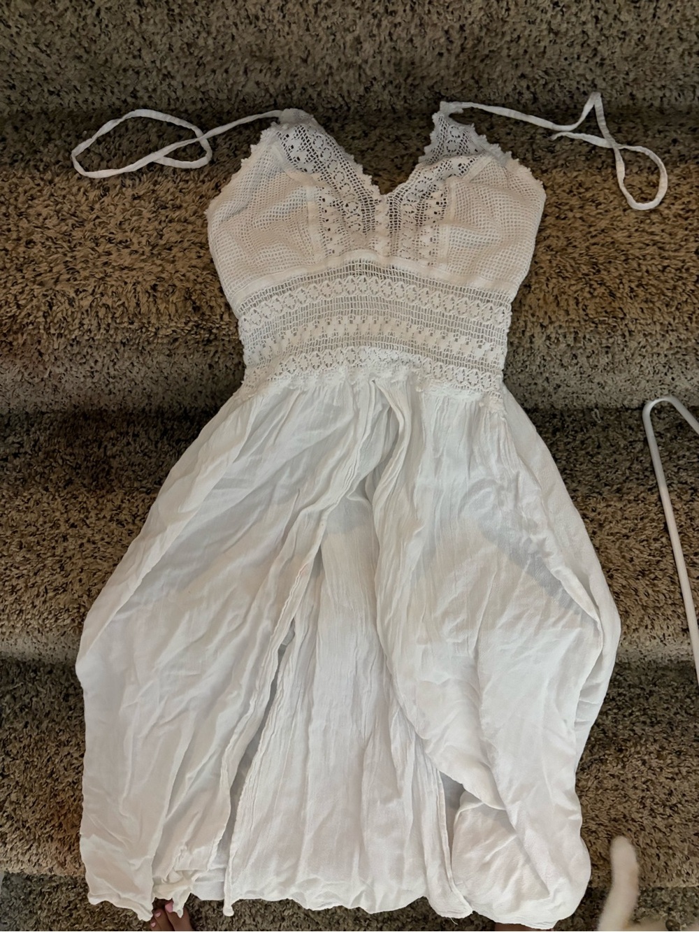 White Crochet Bodice Maxi Dress - Women Dresses Maxi